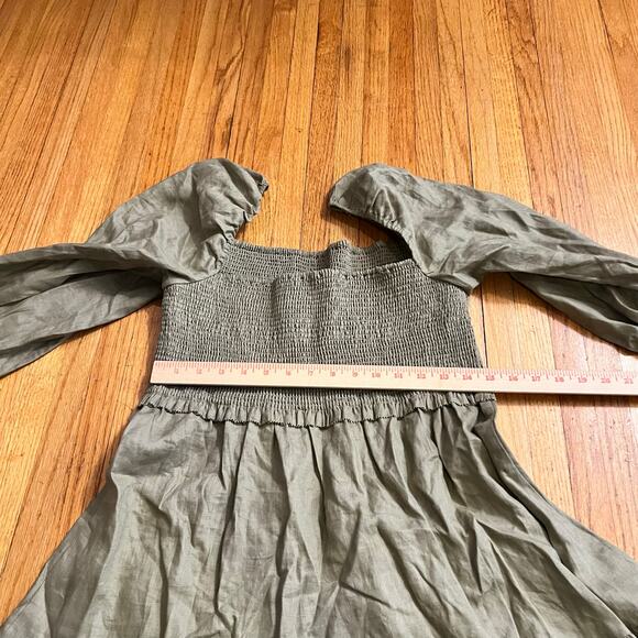 Quince Dress Womens XL Beige Linen Long Sleeve Smocked Off The Shoulder Mini - Picture 4 of 7